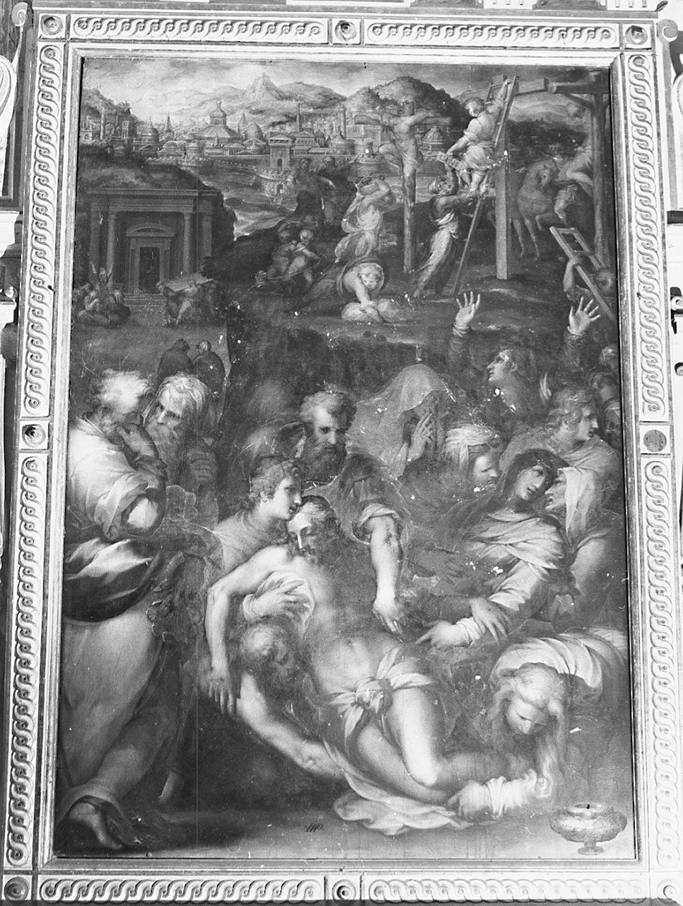DEPOSIZIONE DI CRISTO DALLA CROCE (dipinto) di Morandini Francesco detto Poppi (seconda metà sec. XVI)