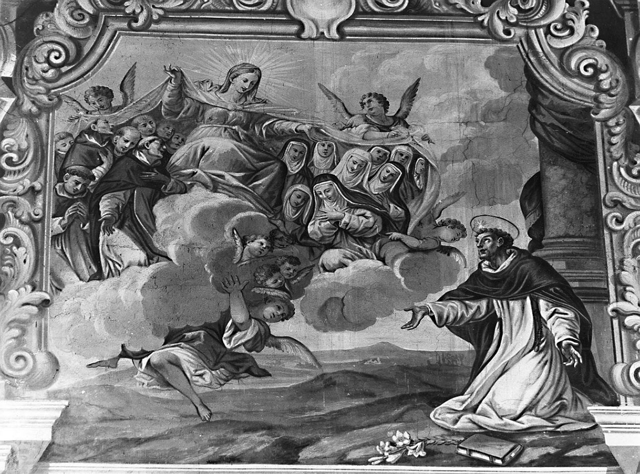 San Domenico ha la visione di Cristo che brandisce tre frecce (dipinto) di Bamberini Anton Domenico (prima metà sec. XVIII)