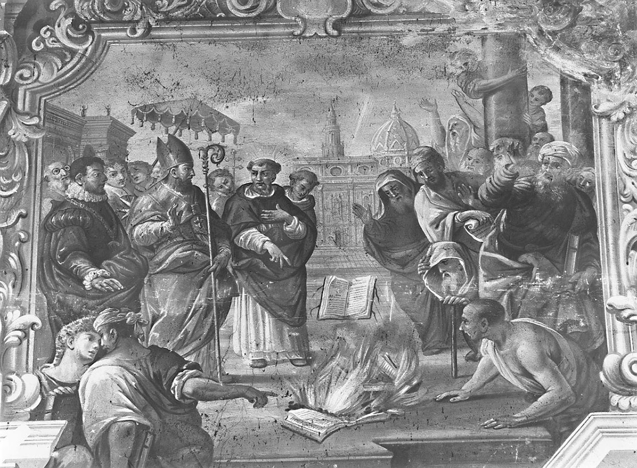 LA SFIDA DEI LIBRI ALBIGESI CONTRO LA BIBBIA (dipinto) di Bamberini Anton Domenico (prima metà sec. XVIII)