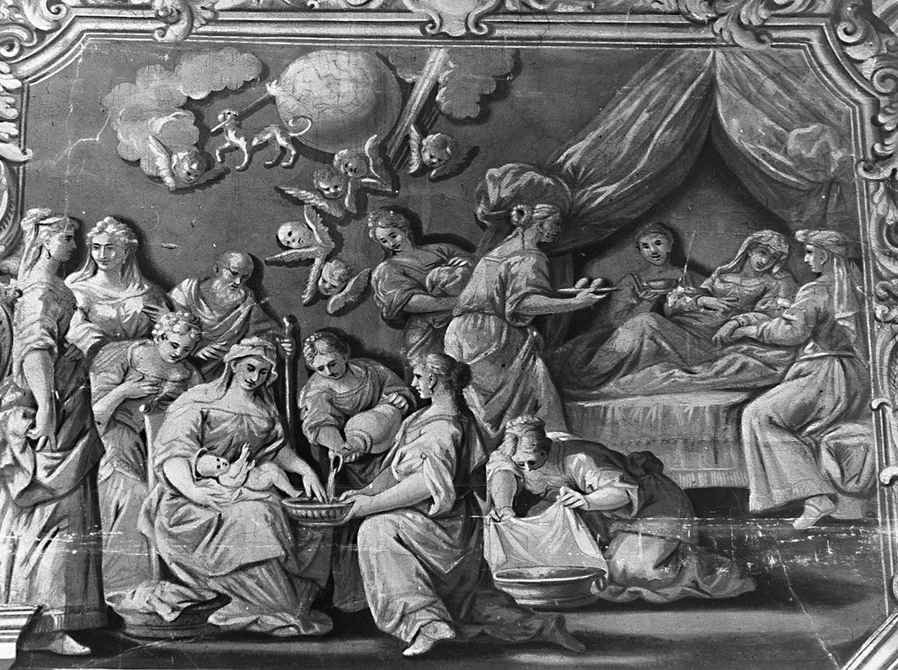 NASCITA DI SAN DOMENICO (dipinto) di Bamberini Anton Domenico (prima metà sec. XVIII)