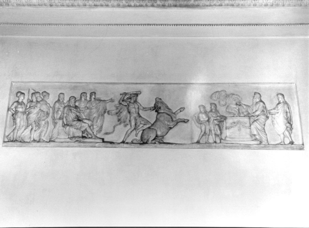 ERCOLE CHE PUNISCE CON LA MORTE BUSIRIDE (rilievo) di Bongiovanni Salvatore (sec. XIX)