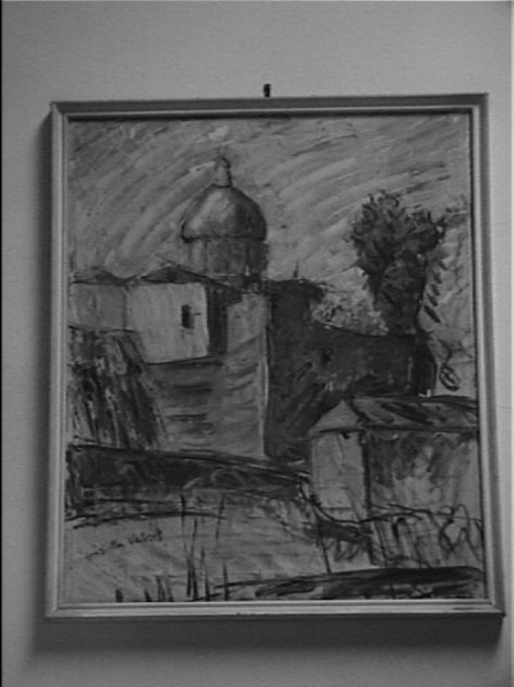 VEDUTA DI CASE E CUPOLA (dipinto) di Valenti Graziella (sec. XX)