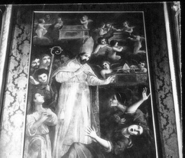 Santo vescovo che libera un'ossessa (dipinto) - ambito toscano (metà sec. XVII)