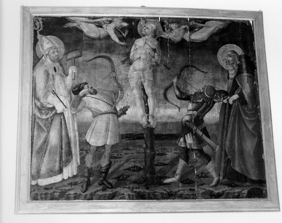 martirio di San Sebastiano tra Santi Biagio e Antonio (dipinto, opera isolata) di Neri di Bicci (attribuito) (seconda metà sec. XV)