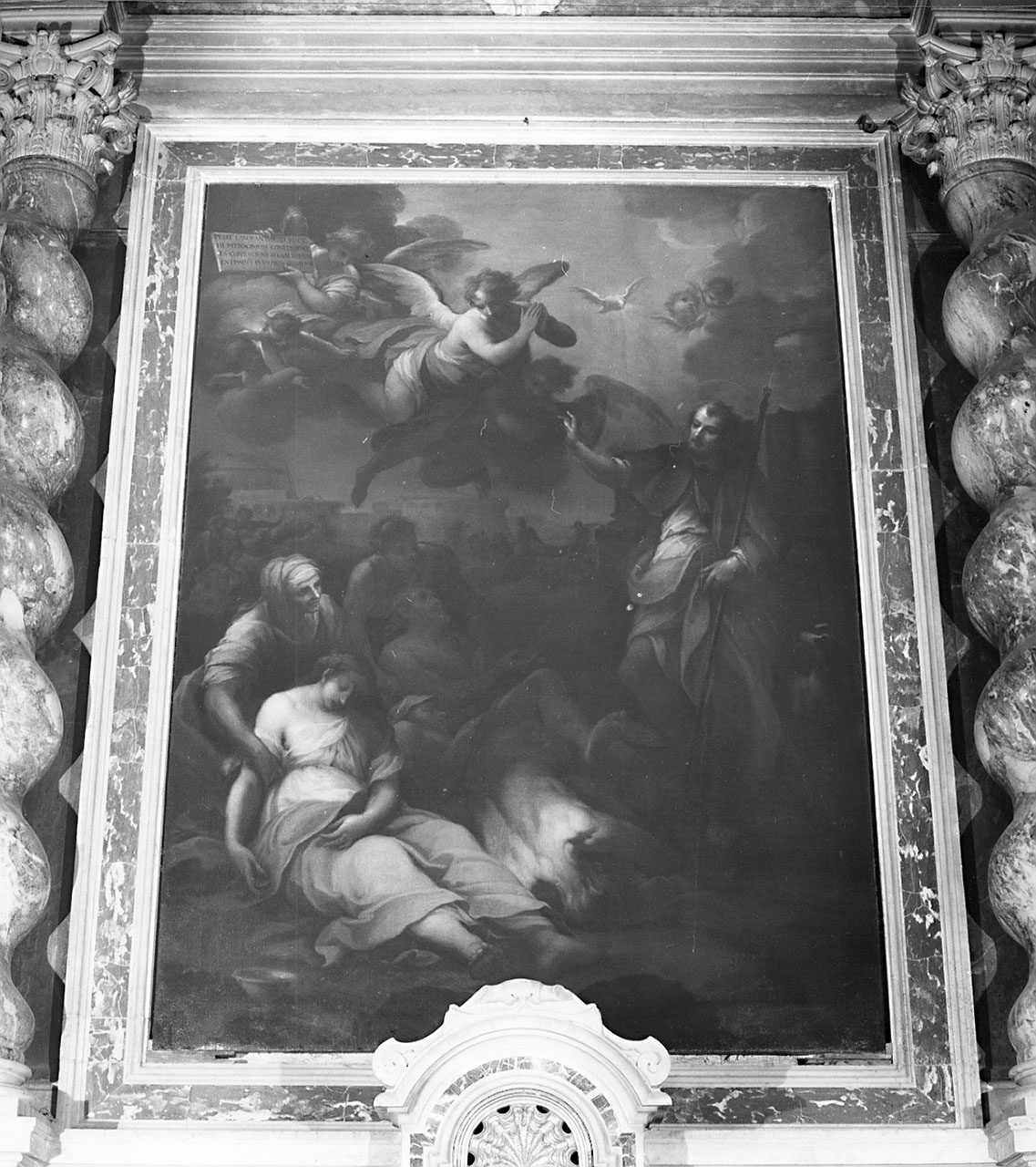 SAN ROCCO RISANA UNA GIOVINETTA (dipinto) di Sagrestani Giovanni Camillo (sec. XVIII)