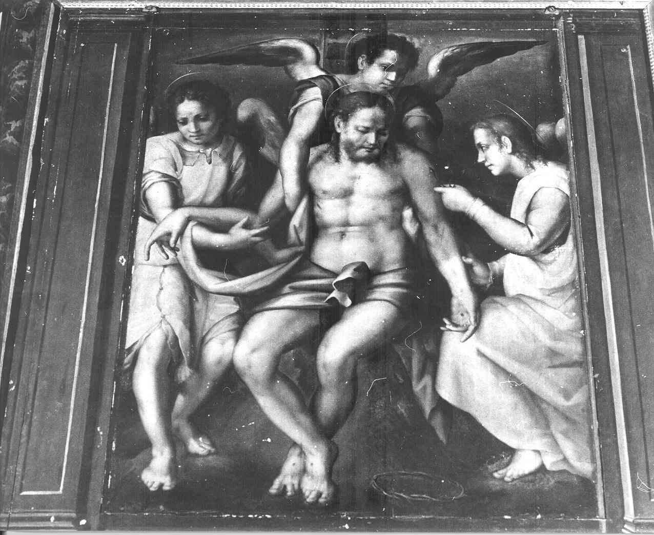 Cristo in pietà sorretto da angeli (dipinto) di Foschi Pier Francesco (sec. XVI)