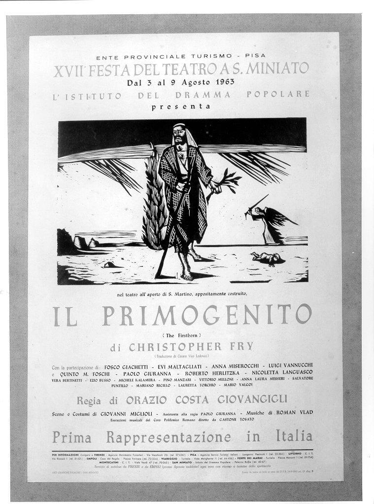 Mosè e il roveto ardente, angelo con spasa e bambino morto (manifesto) di Parigi Pietro (sec. XX)