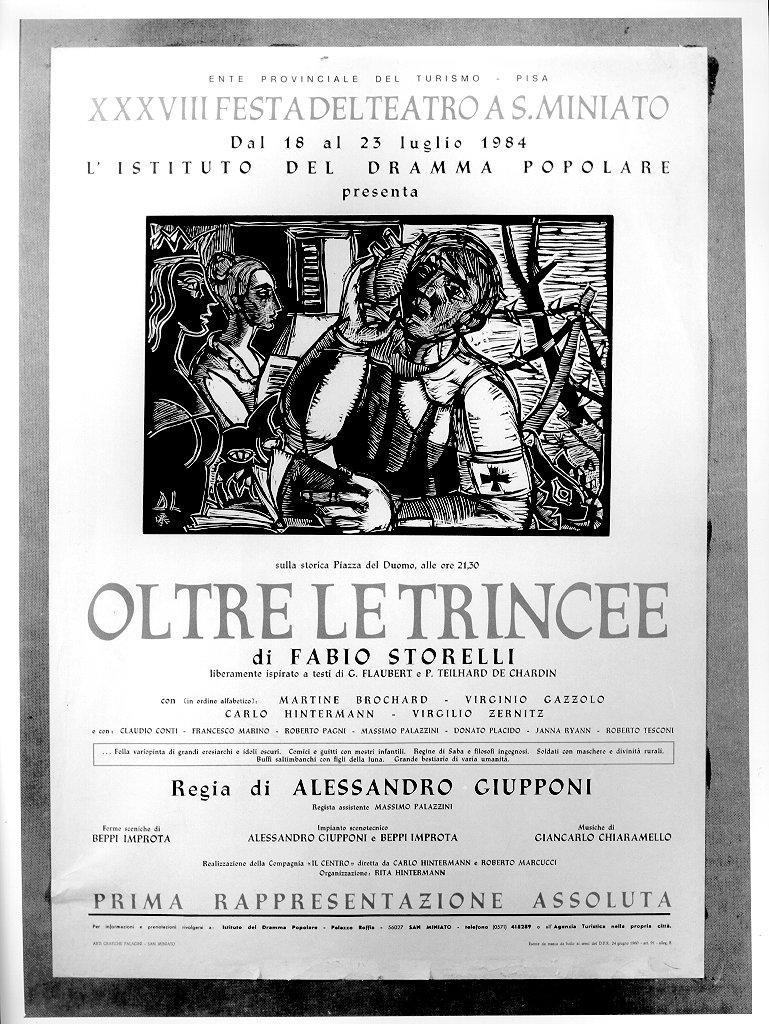 figura maschile con cuore in mano, figura femminile, regina (manifesto) di Lotti Dilvo (sec. XX)