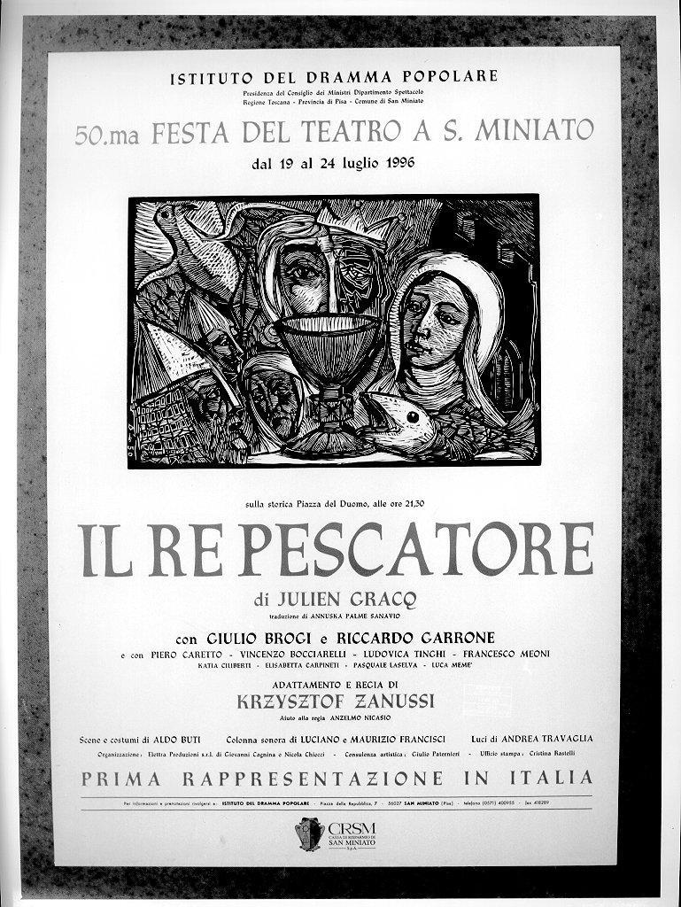 Santo Graal circondato da Cristo Re, Madonna, figure, colomba e pesce (manifesto) di Lotti Dilvo (sec. XX)