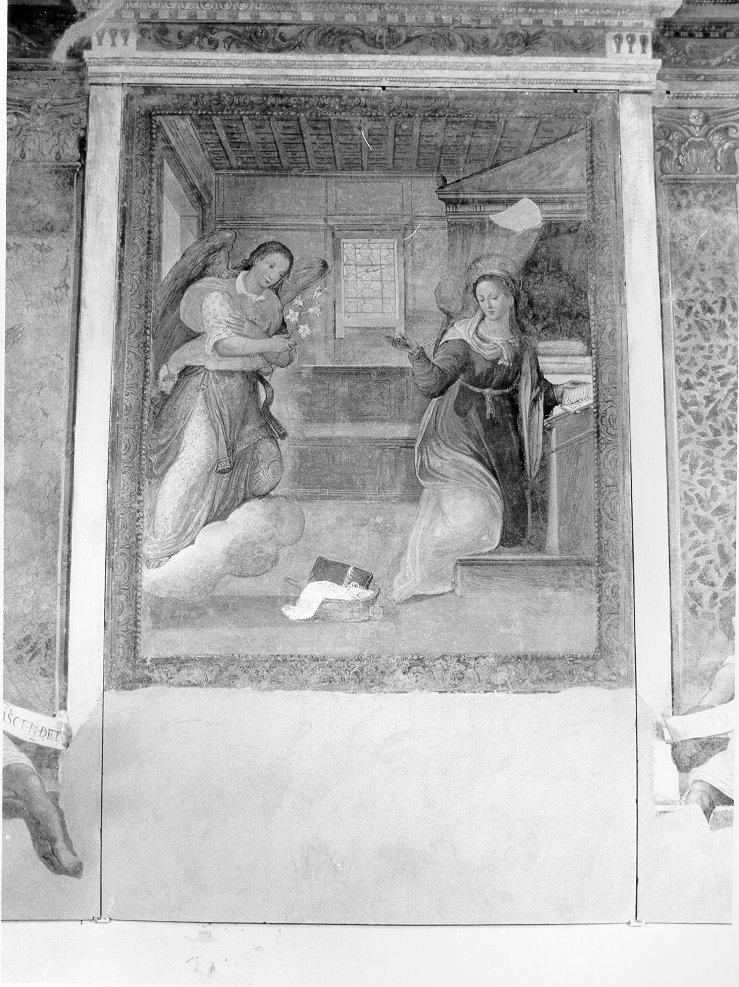 Annunciazione tra i profeti Isaia ed Ezechiele, angeli e stemmi (dipinto) di Mannozzi Giovanni detto Giovanni da San Giovanni (prima metà sec. XVII)