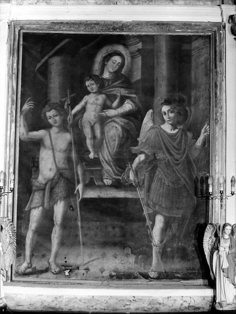 Madonna con Bambino tra San Giovanni Battista e San Michele Arcangelo (dipinto) - ambito toscano (sec. XVII)