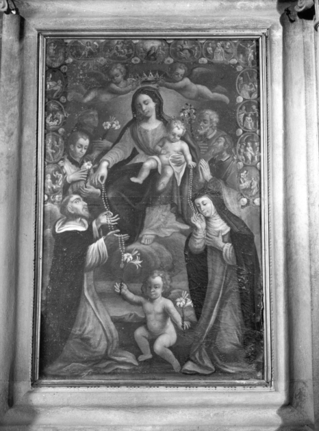 Madonna del Rosario con San Domenico, Santa Caterina da Siena e Santi domenicani (dipinto) - ambito toscano (sec. XVII)