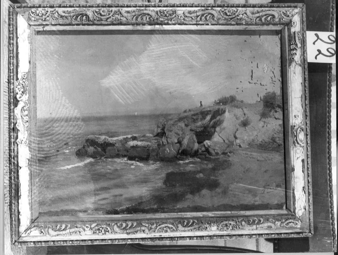 Darsena di Portoferraio veduta dalla Porta di Terra, paesaggio marino (dipinto) di Signorini Telemaco (sec. XIX)