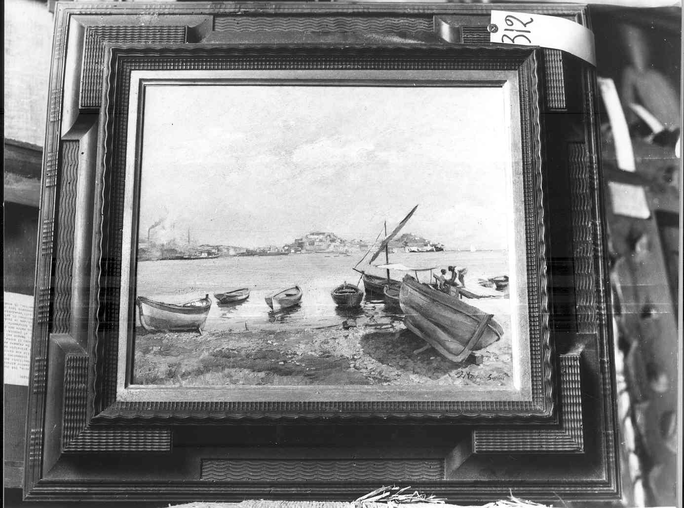 PORTOFERRAIO VISTO DA SAN GIOVANNI, paesaggio marino (dipinto) di Marfori Savini Filippo (prima metà sec. XX)