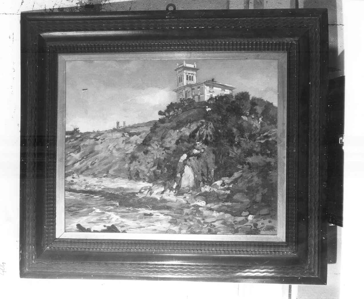 VILLA DI ANTIGNANO DI LIVORNO, paesaggio marino (dipinto) di Corazzi Enrico (sec. XX)