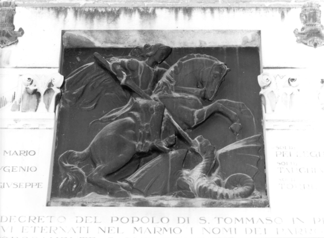 SAN GIORGIO E IL DRAGO (rilievo) di Scapecchi Gaetano (sec. XX)