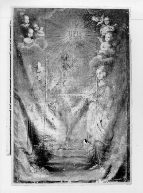 San Bernardino e Santa Lucia adoranti monogramma cristologico (dipinto) - ambito italiano (sec. XIX)