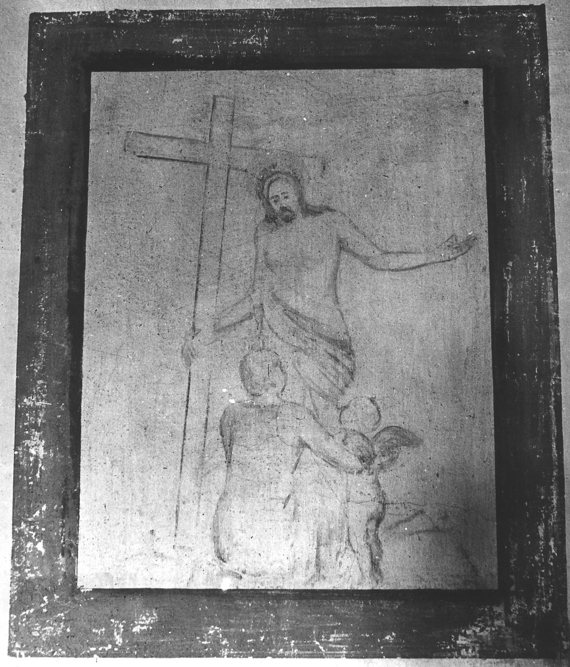 Cristo con la croce, un santo e un cherubino (dipinto) - ambito toscano (sec. XIX)