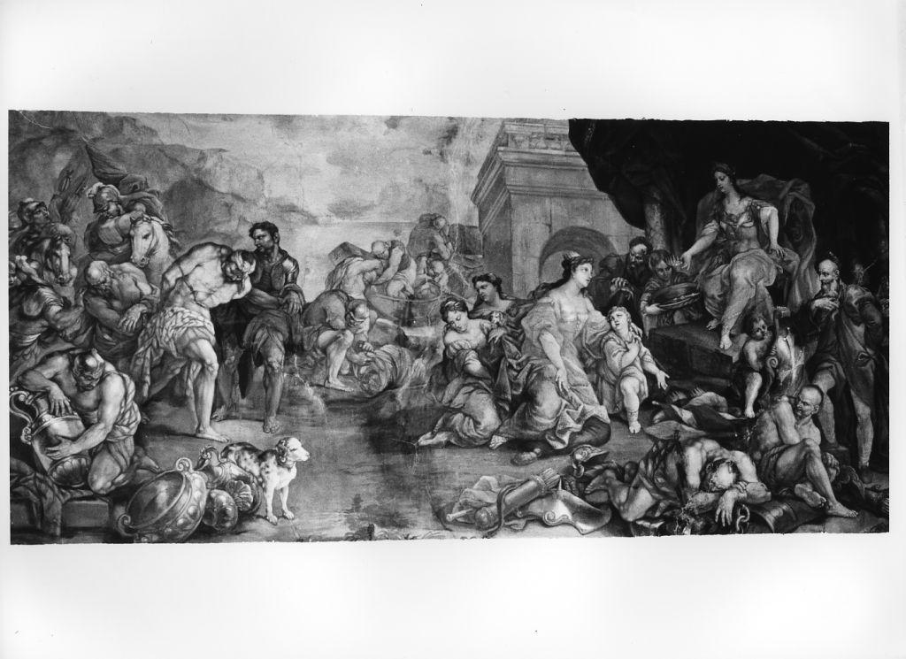 La conquista delle Baleari, Pisa riceve l'omaggio della moglie e del figlio del re saraceno Burabé (dipinto, complesso decorativo) di Fardella Giacomo (sec. XVII)