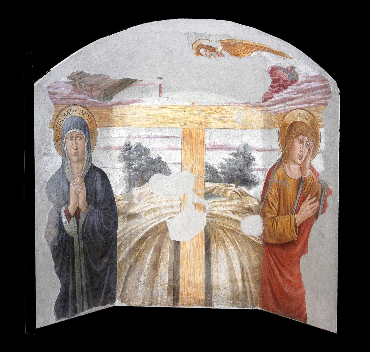 La Vergine e S. Giovanni Evangelista, Vergine, San Giovanni Evangelista e angeli (dipinto, opera isolata) di Benozzo di Lese detto Benozzo Gozzoli (seconda metà sec. XV)