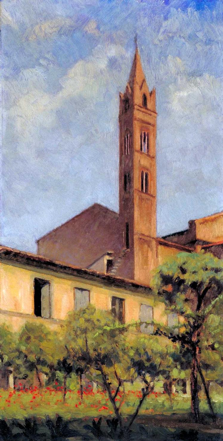 Chiostro di S. Francesco, veduta dal chiostro di S. Francesco a Pisa (dipinto, opera isolata) di Pizzanelli Ferruccio (sec. XX)