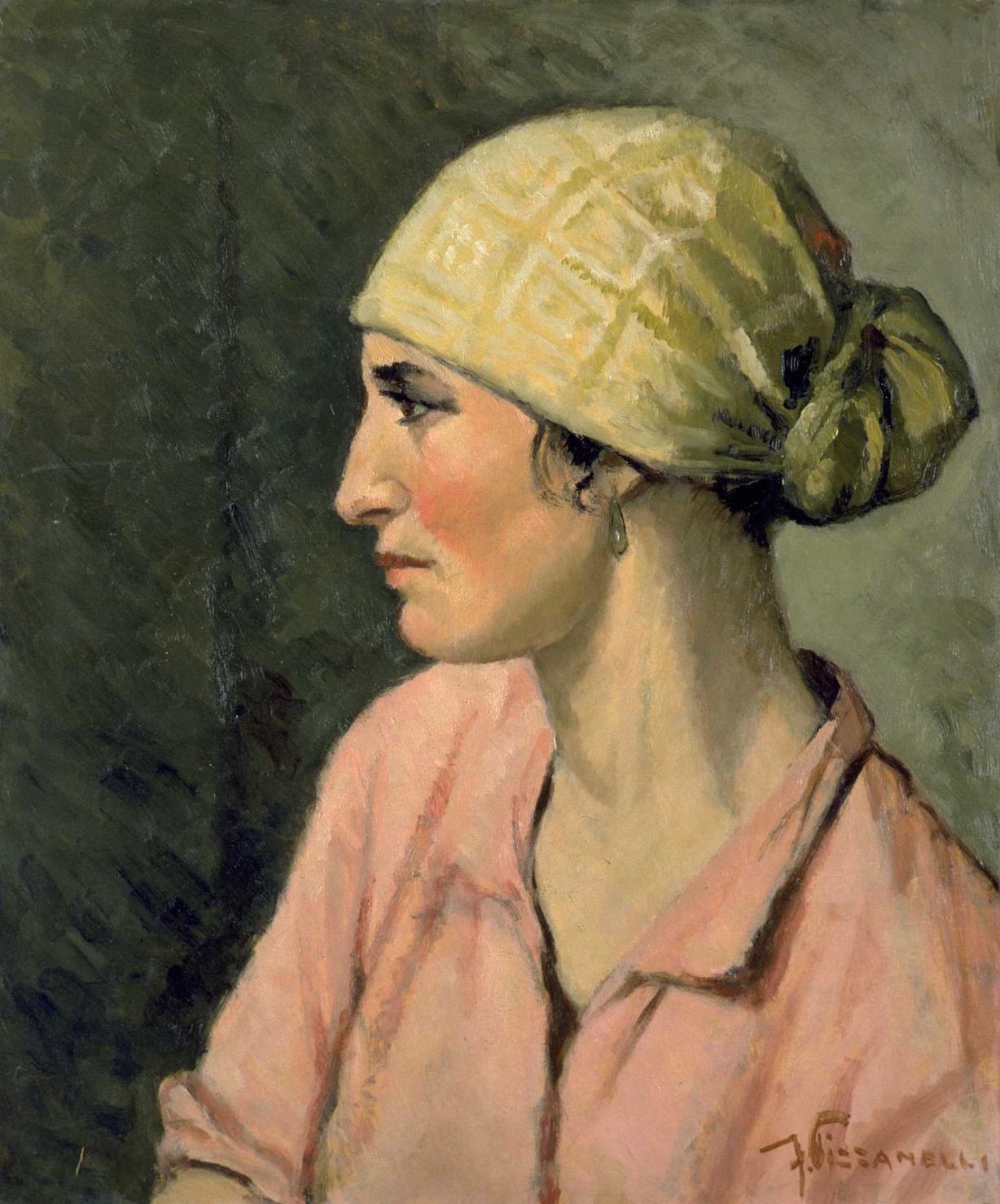 Testa di portatrice, ritratto di donna (dipinto, opera isolata) di Pizzanelli Ferruccio (prima metà sec. XX)