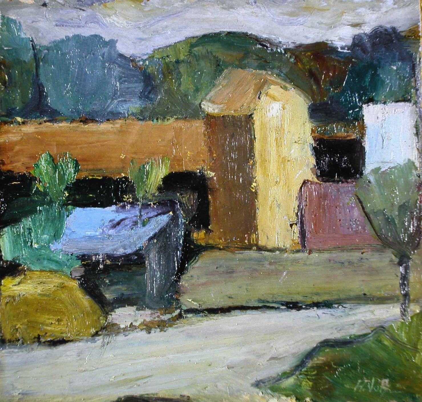 Paesaggio, paesaggio (dipinto, opera isolata) - ambito italiano (seconda metà sec. XX)