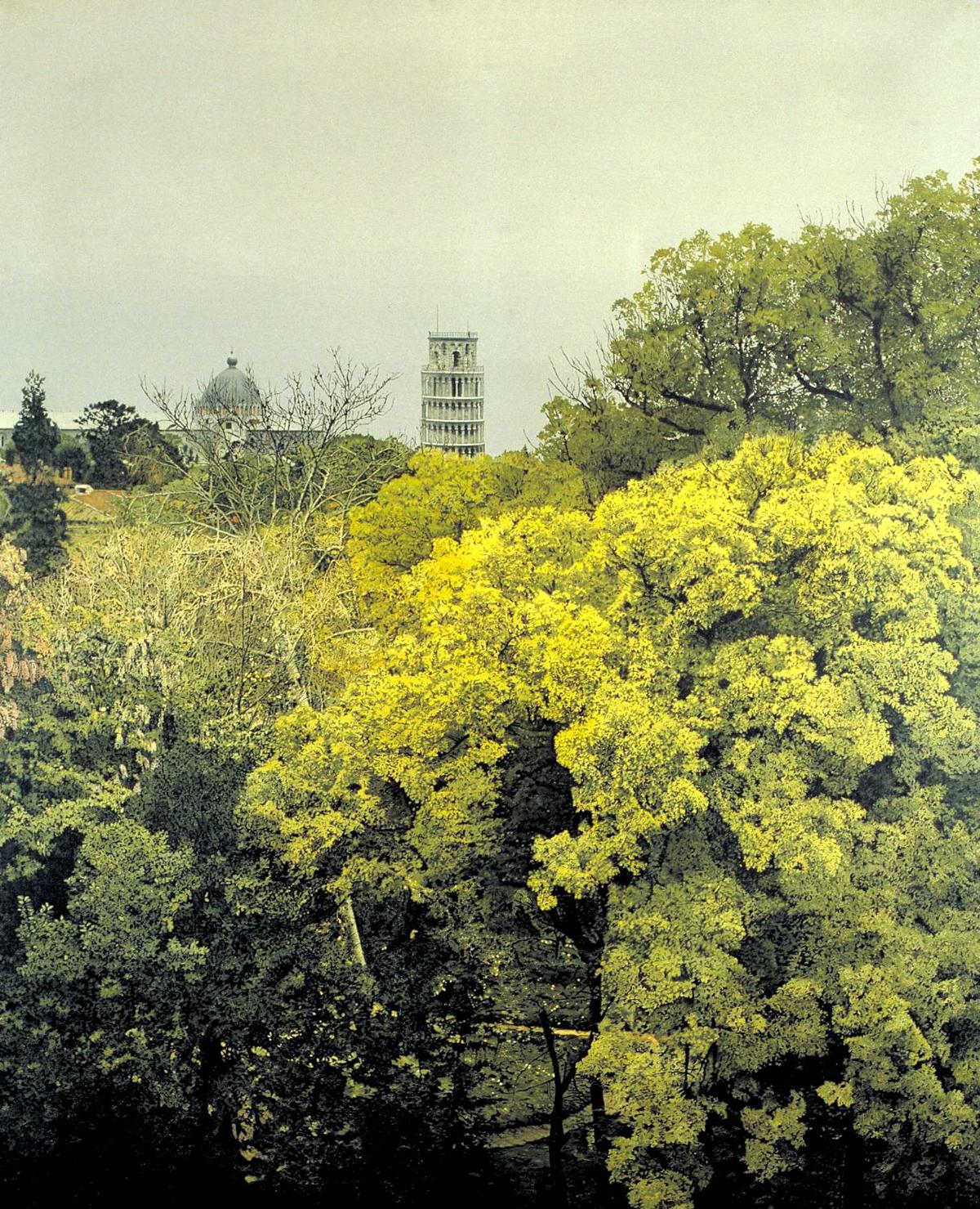 Orto botanico, veduta (dipinto, opera isolata) - ambito italiano (ultimo quarto sec. XX)