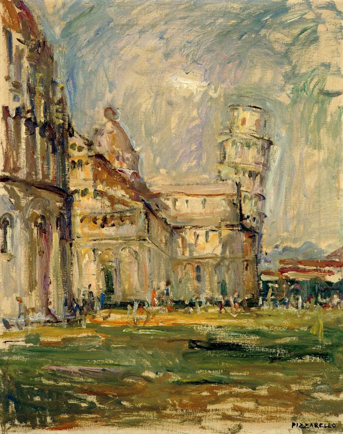 Piazza del Duomo, veduta di Piazza del Duomo a Pisa (dipinto, opera isolata) - ambito italiano (sec. XX)
