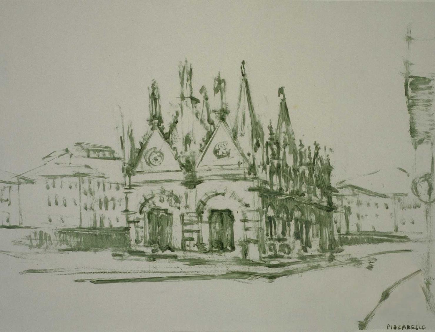 Chiesa di S. Maria della Spina, veduta della chiesa di S. Maria della Spina a Pisa (dipinto, opera isolata) - ambito italiano (metà sec. XX)