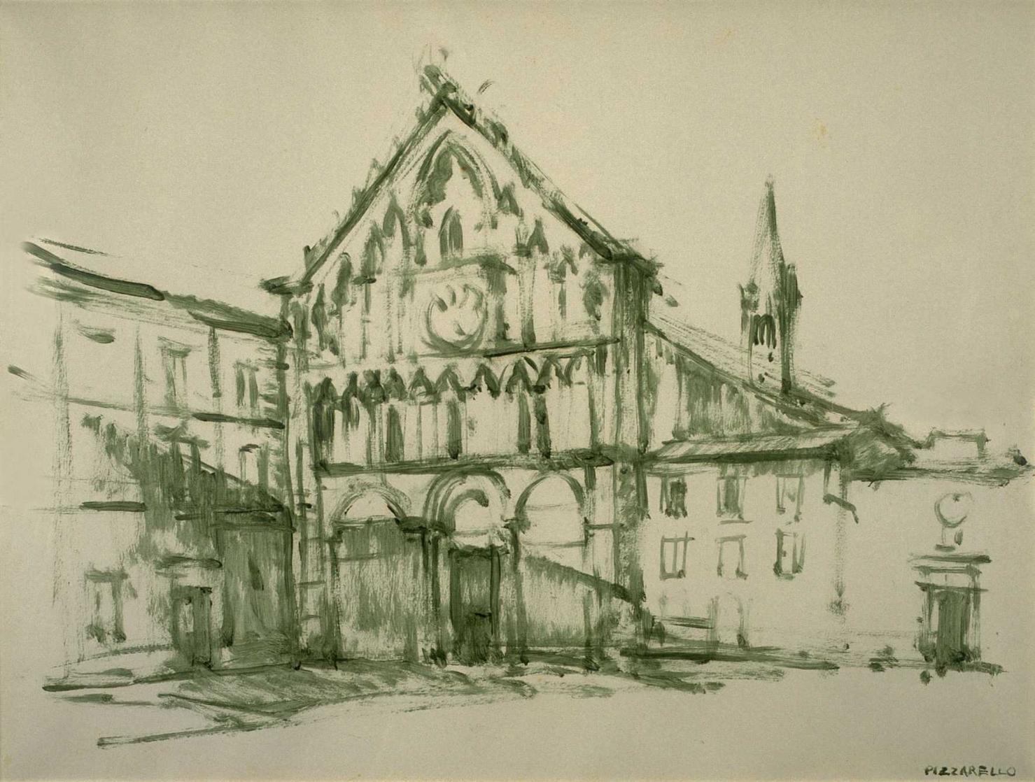 Chiesa di S. Caterina d'Alessandria, veduta della chiesa di Santa Caterina a Pisa (dipinto, opera isolata) - ambito italiano (sec. XX)