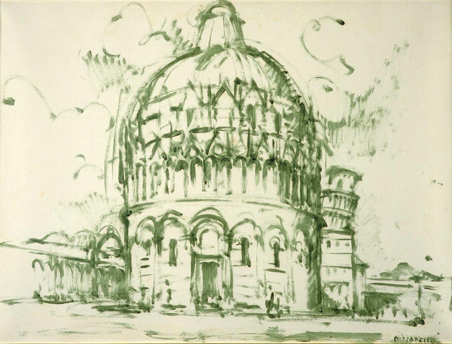 Battistero di Pisa, veduta del battistero di Pisa (dipinto, opera isolata) - ambito italiano (sec. XX)