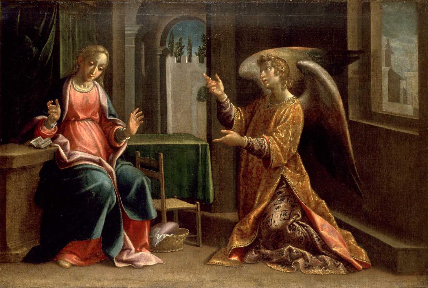 Annunciazione (dipinto, opera isolata) di Lomi Aurelio (sec. XVII)