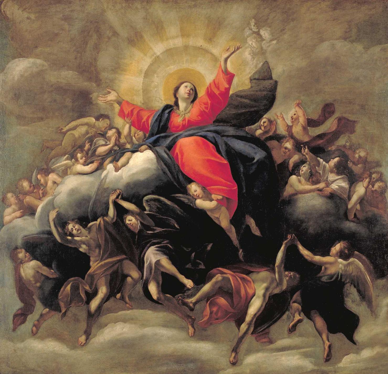 L'Assunta in gloria con gli angeli, Madonna Assunta con angeli (dipinto, opera isolata) di Riminaldi Orazio (secondo quarto sec. XVII)