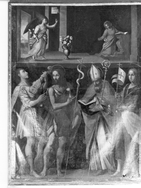 annunciazione con San Genesio, San Giovanni Battista, San Nicola da Bari e Sant'Ansano (dipinto) - ambito toscano (sec. XVII)