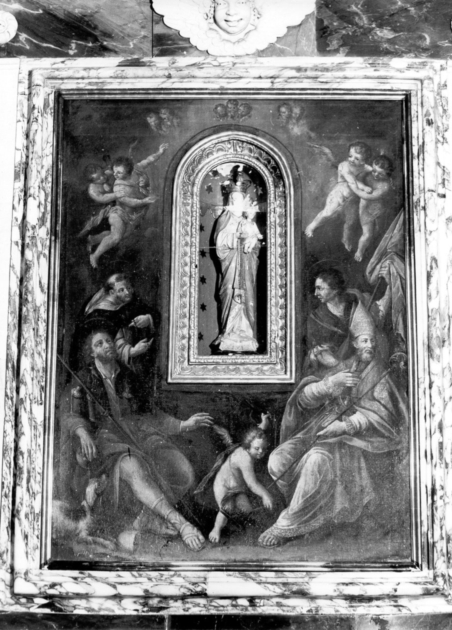 SAN DOMENICO, SAN ROCCO, SAN GIORGIO E SAN FREDIANO (dipinto) - ambito toscano (sec. XVII)