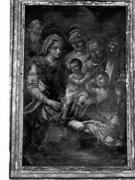 SACRA FAMIGLIA CON SAN GIOVANNINO E SANTI (dipinto) - ambito toscano (sec. XVII)