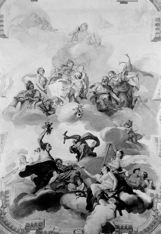 "Consesso degli Dei", nella tradizione locale "il trionfo dei Dosi" (dipinto, complesso decorativo) di Galeotti Giuseppe (sec. XVIII)