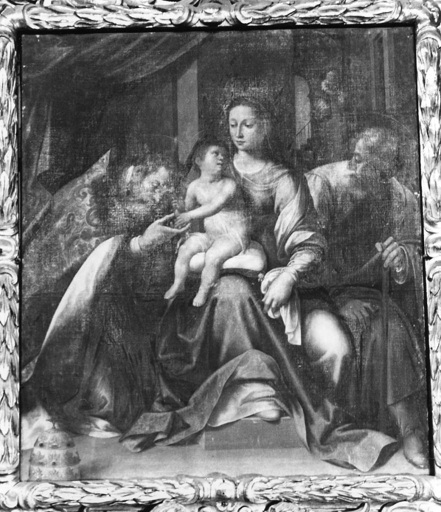 Sacra famiglia con Santo Stefano papa (dipinto) di Lomi Aurelio (fine sec. XVI)