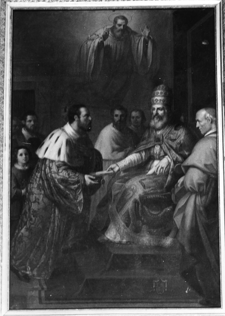 Pio IV consegna al duca Cosimo I la bolla di fondazione dell'ordine (dipinto) di Bighenti Carlo (sec. XIX)
