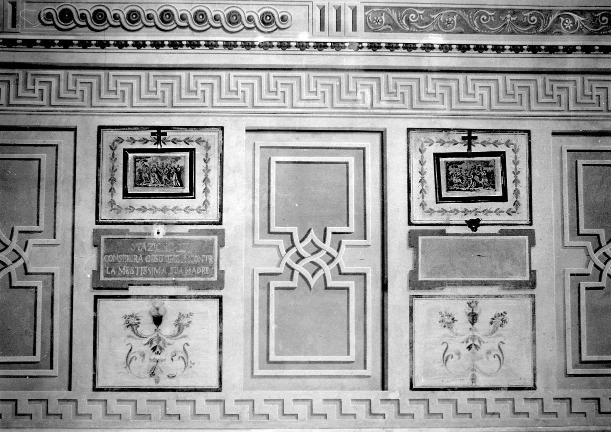 motivi decorativi a grottesche/ prospettive architettoniche/ cartelle con iscrizioni (dipinto) di Natilli Cassio (sec. XVIII)