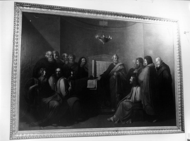 Il primo concilio degli Apostoli in Gerusalemme, Apostoli e sacerdoti riuniti attorno a San Pietro (dipinto) di Ridolfi Michele (sec. XIX)
