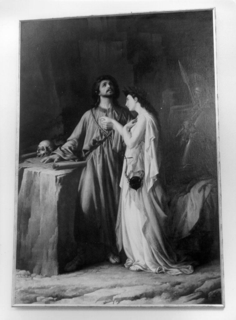 Eudoro e Cimodoce, Una giovane coppia di amanti in un paesaggio desolato (dipinto) di De Nobili Lionello (sec. XIX)