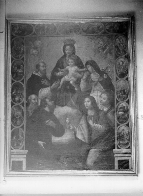 Madonna del Rosario con San Domenico Santa Caterina Maria Maddalena e santi/ Misteri del Rosario (dipinto) - ambito toscano (sec. XVIII)