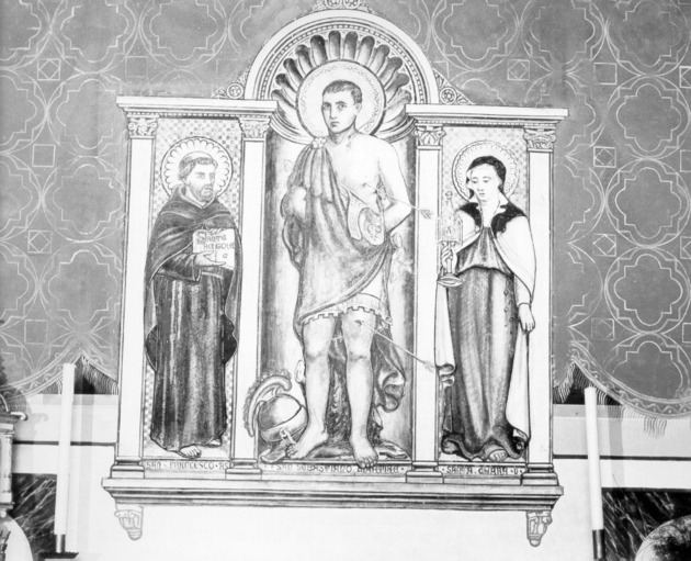 San Sebastiano, San Francesco e Santa Chiara (dipinto) - ambito toscano (fine sec. XIX)