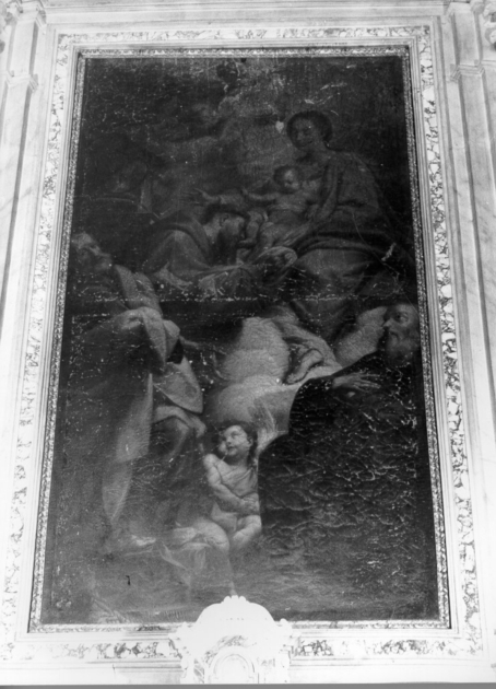 San Giuseppe, San Francesco e San Antonio davanti alla Madonna (dipinto) - ambito dell'Italia centrale (sec. XVIII)