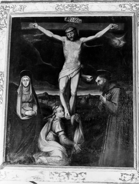 crocifissione con Madonna, Maria Maddalena e San Francesco (dipinto) - ambito italiano (secc. XVI/ XVII)