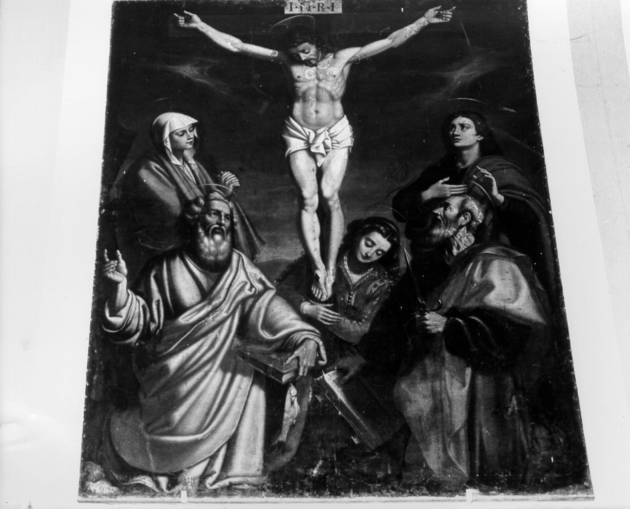 crocifissione di Cristo con la Madonna e santi (dipinto) - ambito toscano (secc. XVI/ XVII)