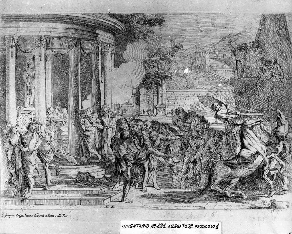 Achille trascina il corpo di Ettore intorno alle mura di Troia (stampa) di Testa Pietro detto Lucchesino (sec. XVII)