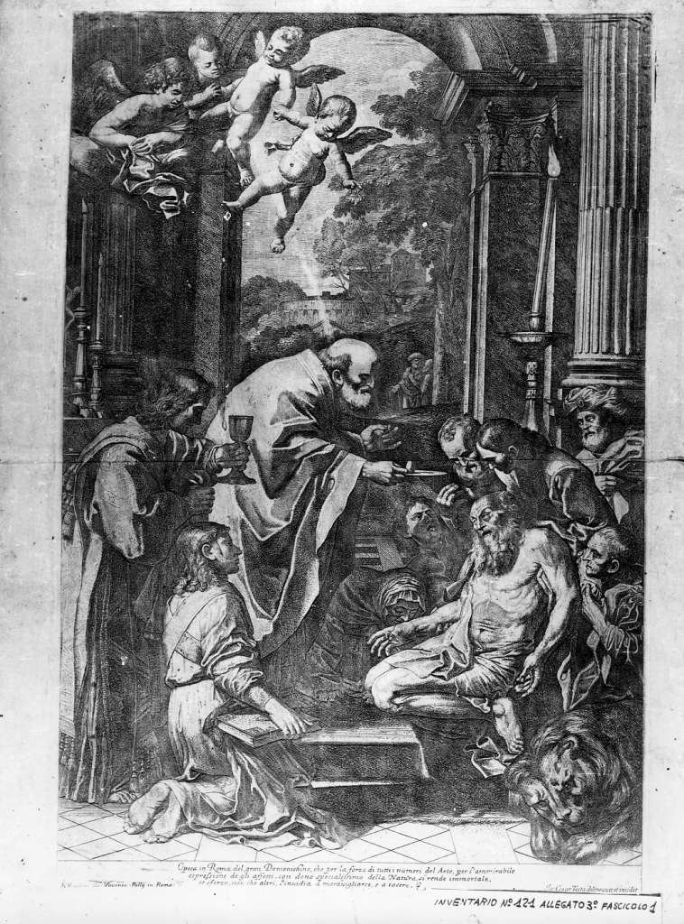 ultima comunione di San Girolamo (stampa) di Testa Giovanni Cesare, Zampieri Domenico detto Domenichino (sec. XVII)
